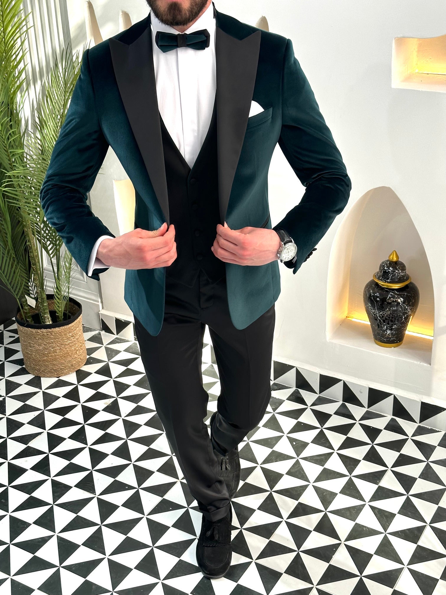 Emerald Velvet Slim-Fit Tuxedo 3-Piece - BRABION