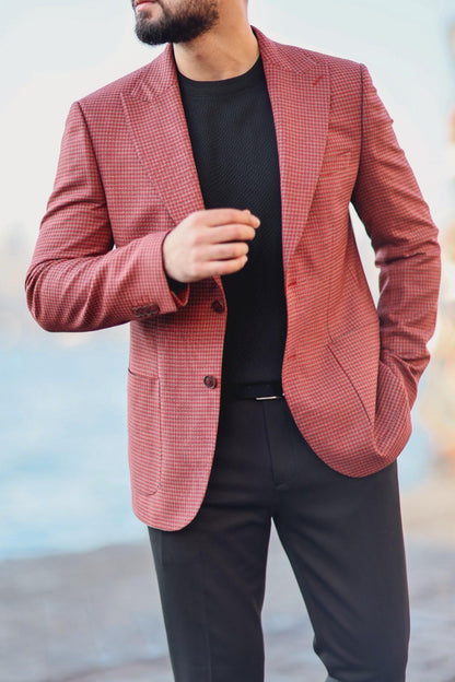 Men’s Burgundy Patterned Slim-Fit Jacket - BRABION