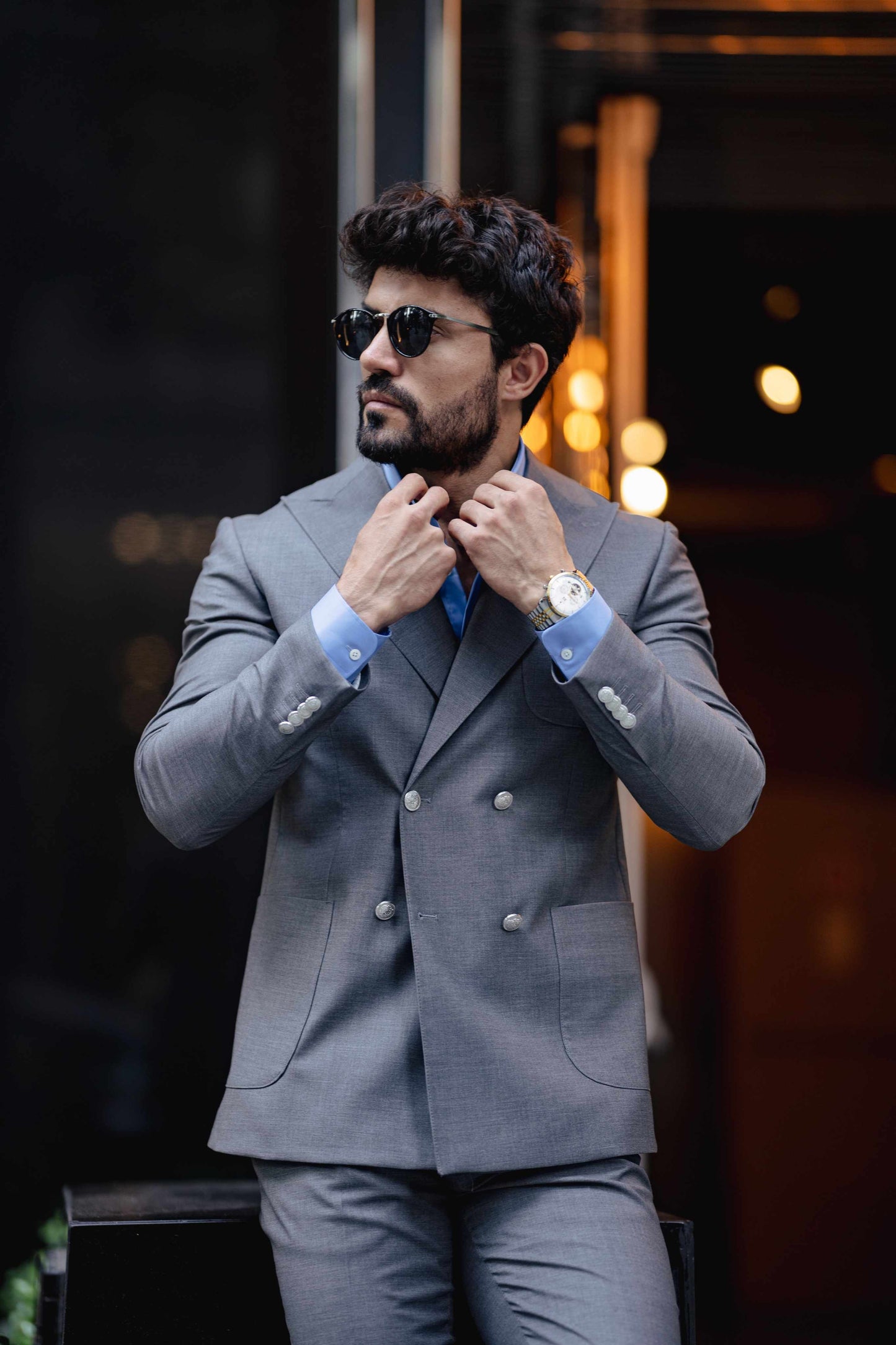 Grey Double Breasted Suit 2-Piece VIOSSI