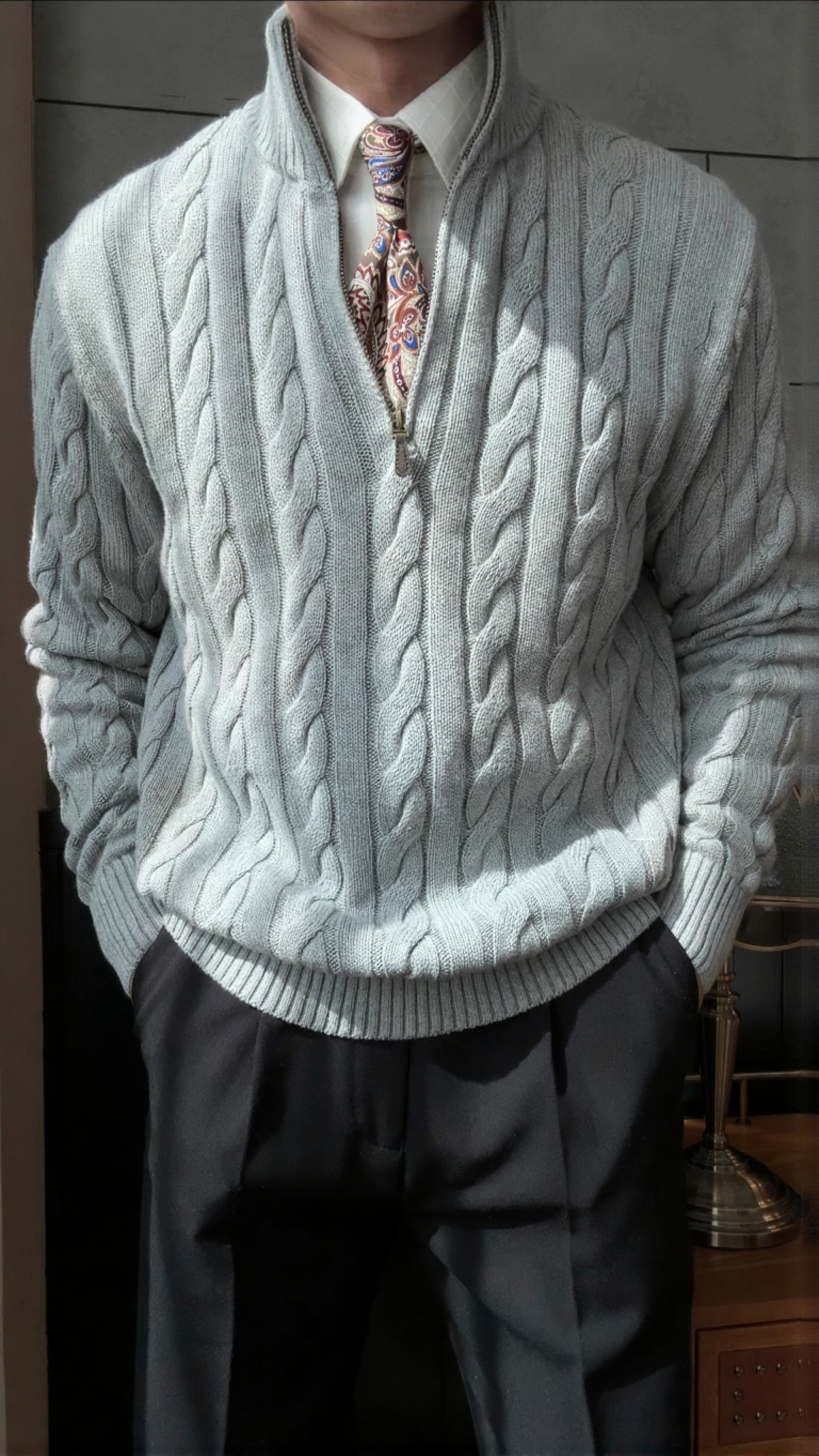 Men’s Cable Knit Half-Zip Sweater - BRABION
