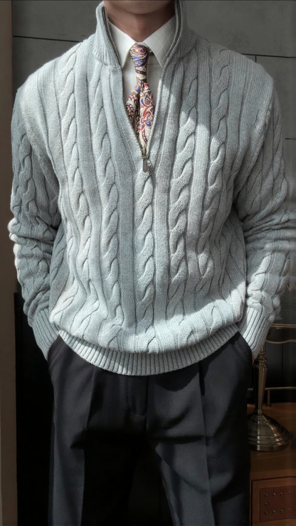Men’s Cable Knit Half-Zip Sweater - BRABION