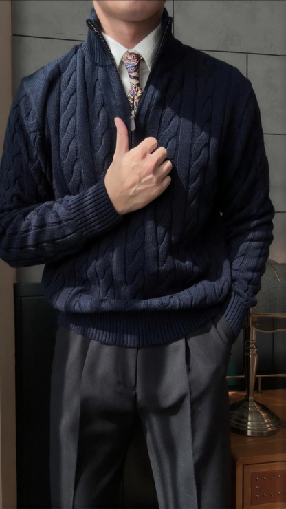 Men’s Cable Knit Half-Zip Sweater - BRABION