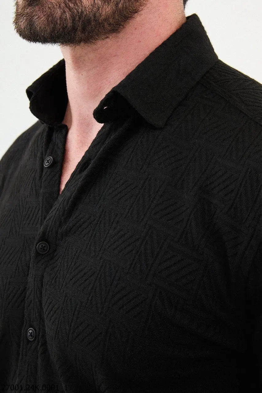 Brabion Nico Black Slim Fit Woven Pattern Casual Shirt - BRABION