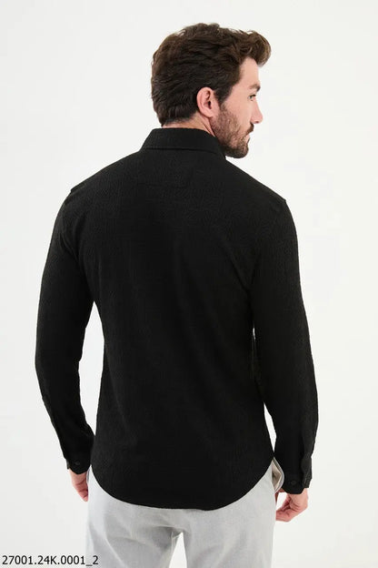 Brabion Nico Black Slim Fit Woven Pattern Casual Shirt - BRABION