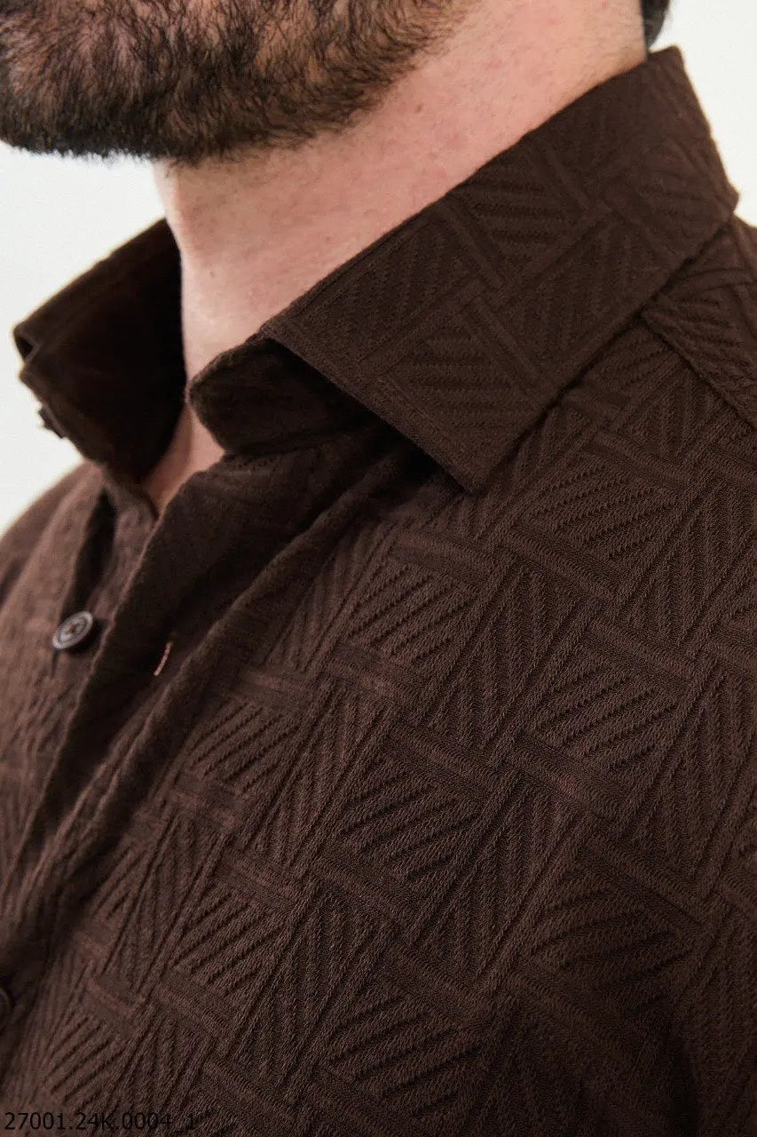 Brabion Nico Brown Slim Fit Woven Pattern Casual Shirt - BRABION