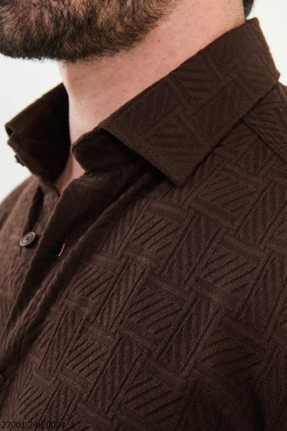 Brabion Nico Brown Slim Fit Woven Pattern Casual Shirt - BRABION