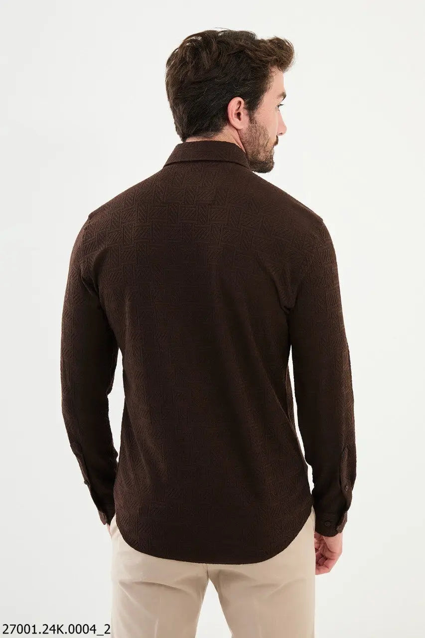 Brabion Nico Brown Slim Fit Woven Pattern Casual Shirt - BRABION