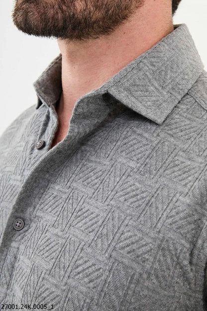 Brabion Nico Gray Slim Fit Woven Pattern Casual Shirt - BRABION