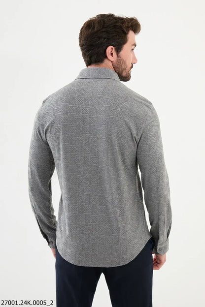 Brabion Nico Gray Slim Fit Woven Pattern Casual Shirt - BRABION