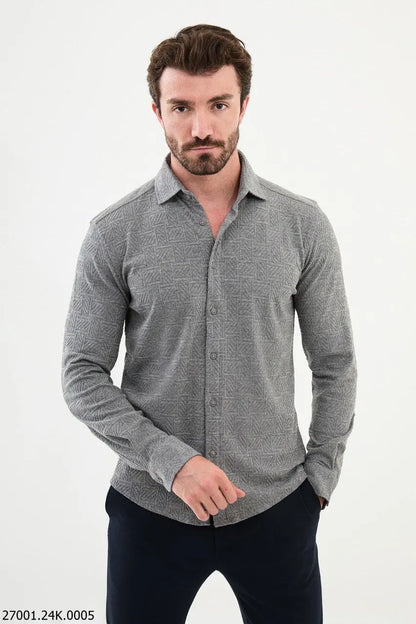 Brabion Nico Gray Slim Fit Woven Pattern Casual Shirt - BRABION