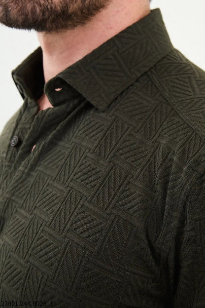 Brabion Nico Khaki Slim Fit Woven Pattern Casual Shirt - BRABION