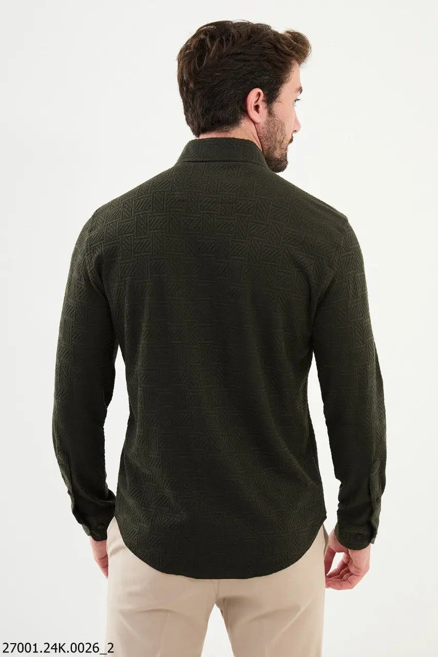 Brabion Nico Khaki Slim Fit Woven Pattern Casual Shirt - BRABION