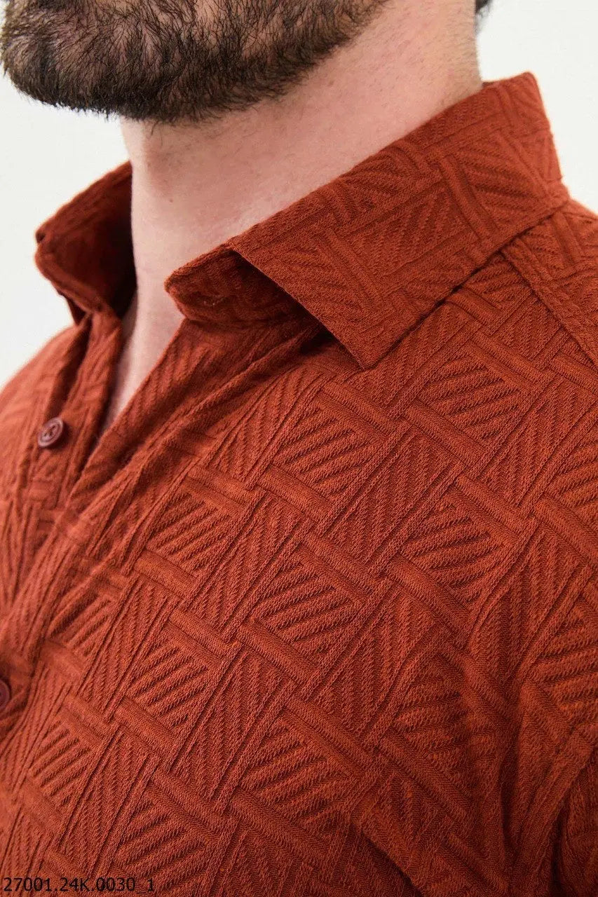 Brabion Nico Rust Slim Fit Woven Pattern Casual Shirt - BRABION