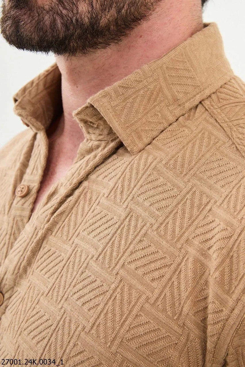 Brabion Nico Beige Slim Fit Woven Pattern Casual Shirt - BRABION