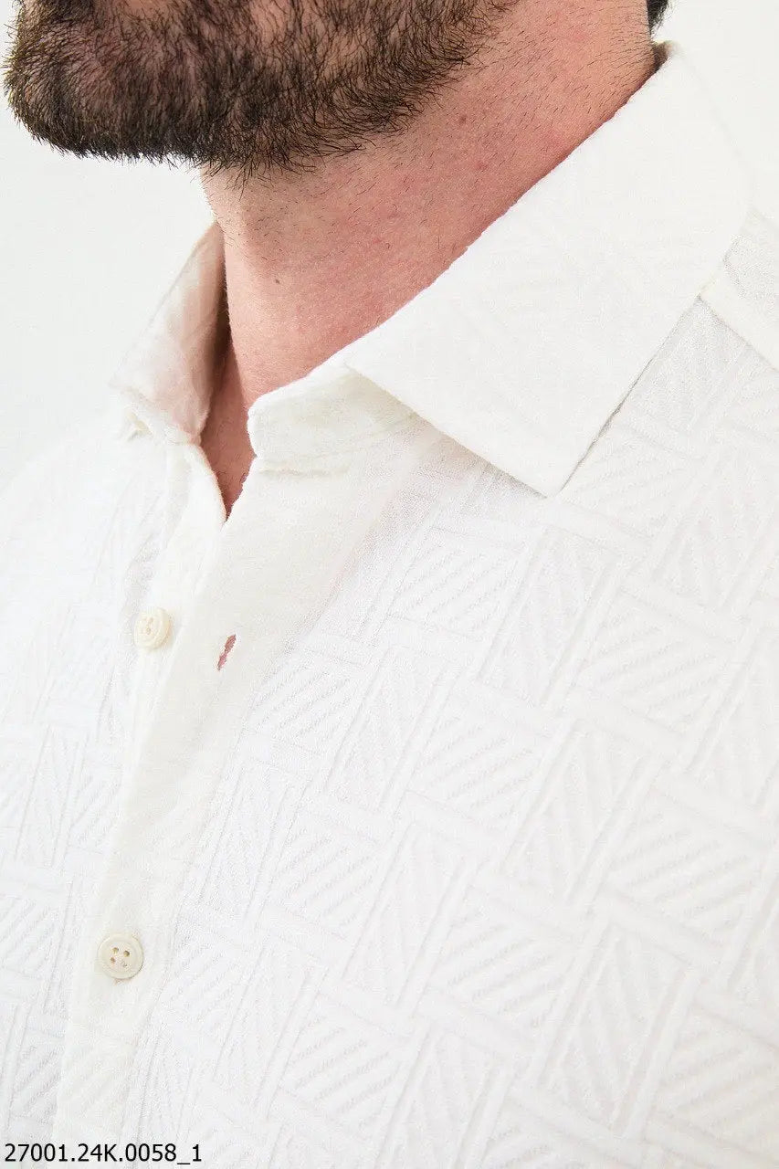 Brabion Nico White Slim Fit Woven Pattern Casual Shirt - BRABION
