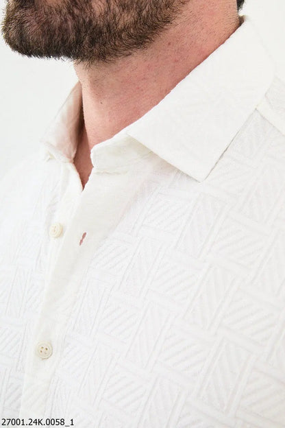 Brabion Nico White Slim Fit Woven Pattern Casual Shirt - BRABION