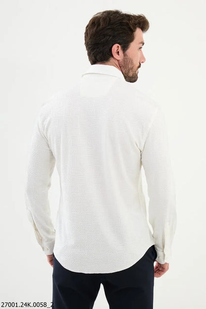 Brabion Nico White Slim Fit Woven Pattern Casual Shirt - BRABION