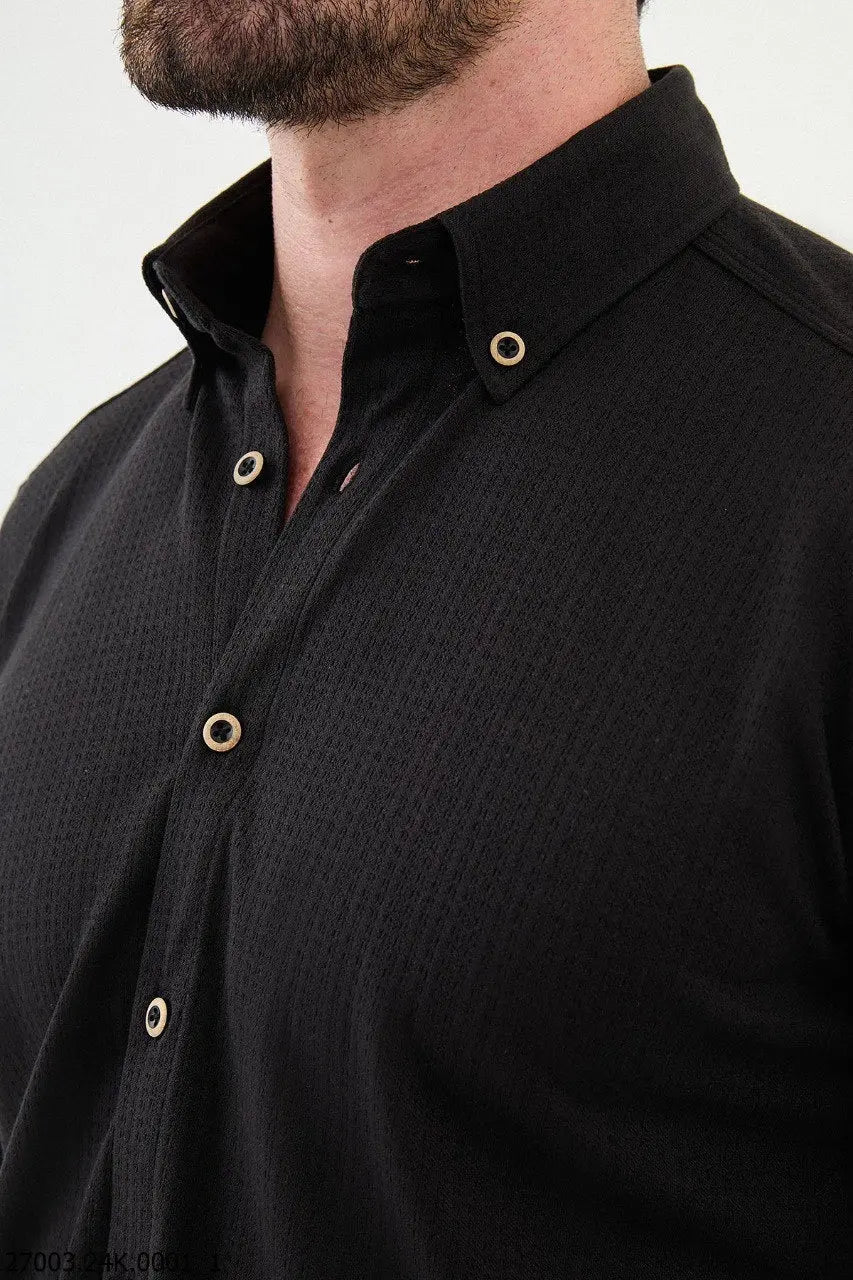 Brabion Nico Black Slim Fit Cross Pattern Casual Shirt - BRABION