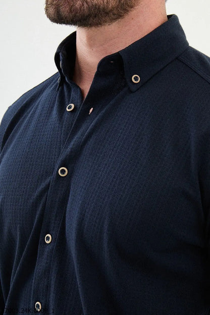Brabion Nico Navy Blue Slim Fit Cross Pattern Casual Shirt - BRABION