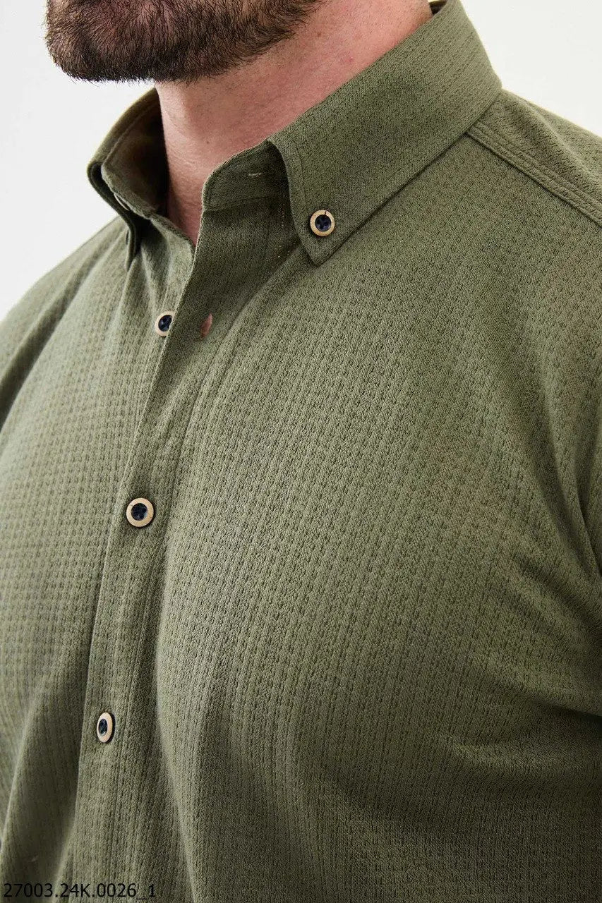 Brabion Nico Khaki Slim Fit Cross Pattern Casual Shirt - BRABION
