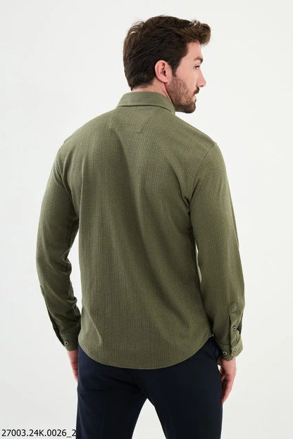 Brabion Nico Khaki Slim Fit Cross Pattern Casual Shirt - BRABION