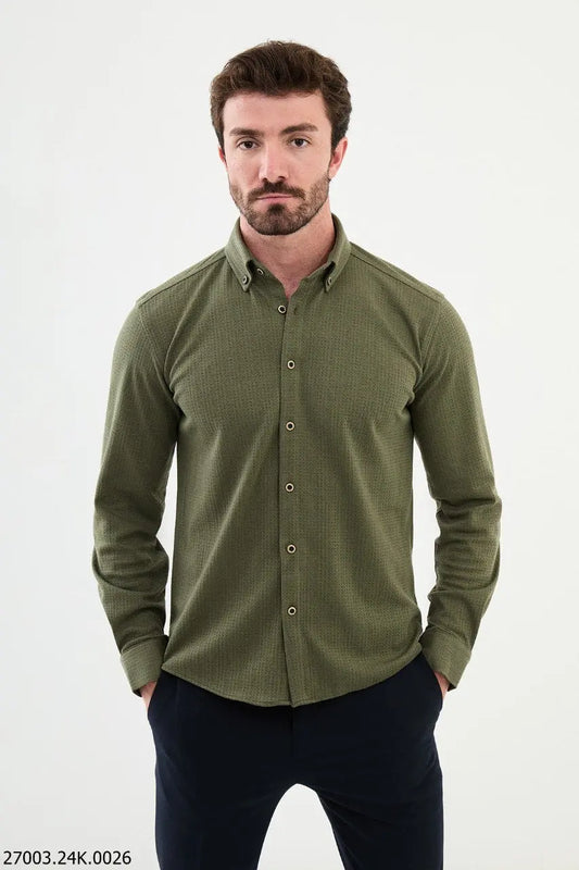 Brabion Nico Khaki Slim Fit Cross Pattern Casual Shirt - BRABION
