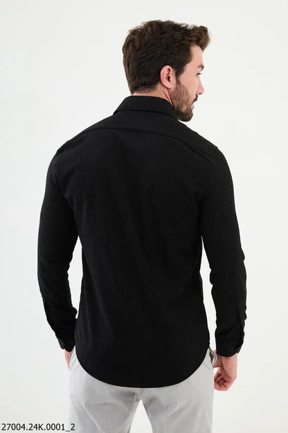 Brabion Nico Black Slim Fit Double Pocket Striped Shirt - BRABION
