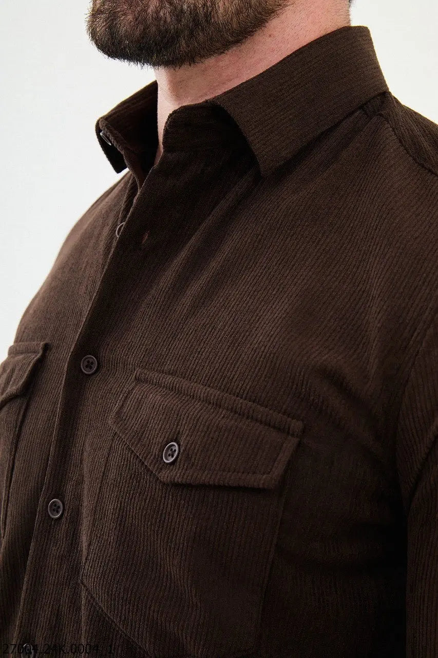 Brabion Nico Brown Slim Fit Double Pocket Striped Shirt - BRABION