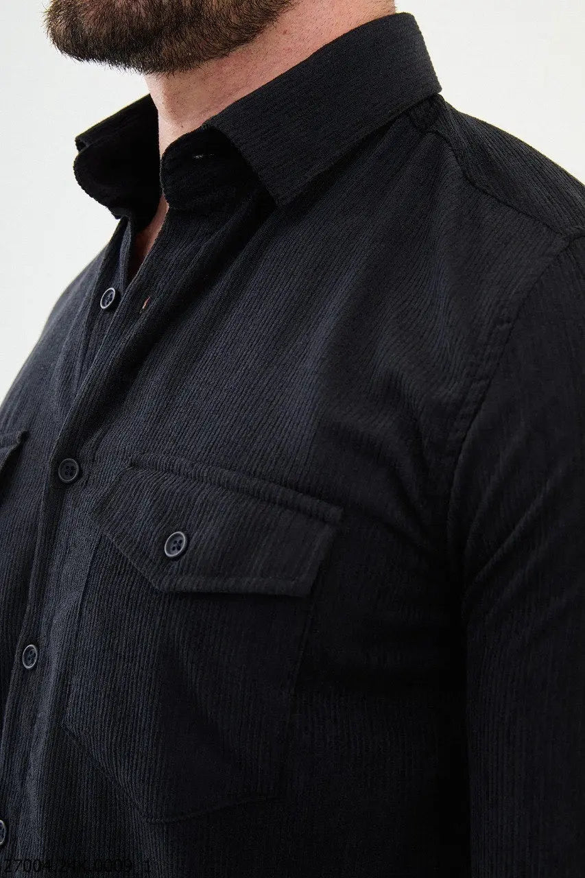 Brabion Nico Navy Blue Slim Fit Double Pocket Striped Shirt - BRABION