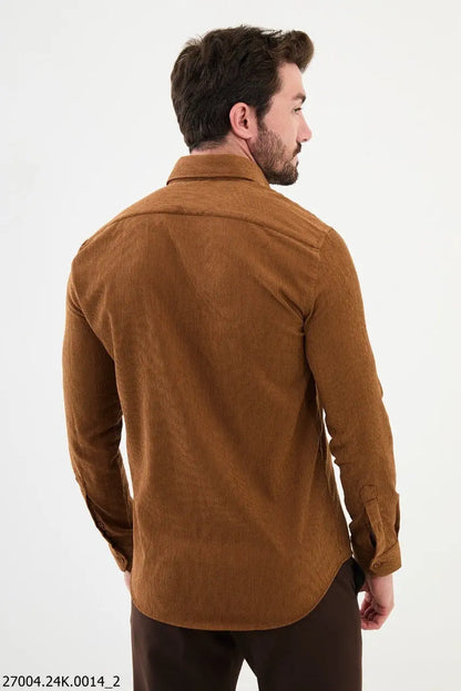 Brabion Nico Camel Slim Fit Double Pocket Striped Shirt - BRABION