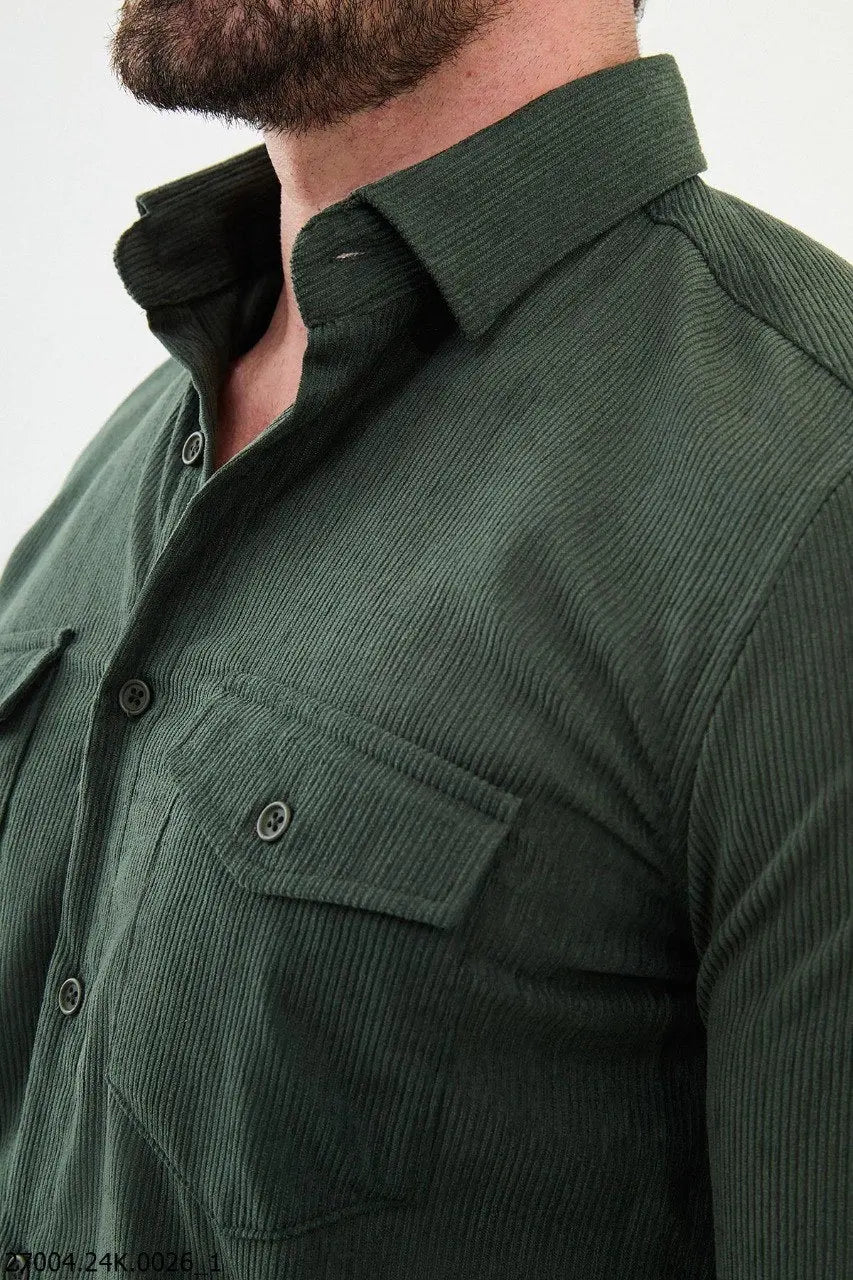Brabion Nico Green Slim Fit Double Pocket Striped Shirt - BRABION
