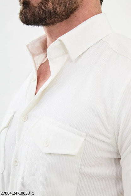 Brabion Nico White Slim Fit Double Pocket Striped Shirt - BRABION
