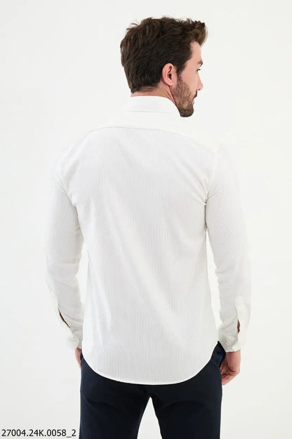 Brabion Nico White Slim Fit Double Pocket Striped Shirt - BRABION