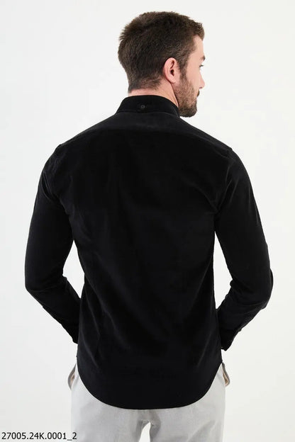 Brabion Nico Black Slim Fit Double Pocket Corduroy Shirt - BRABION