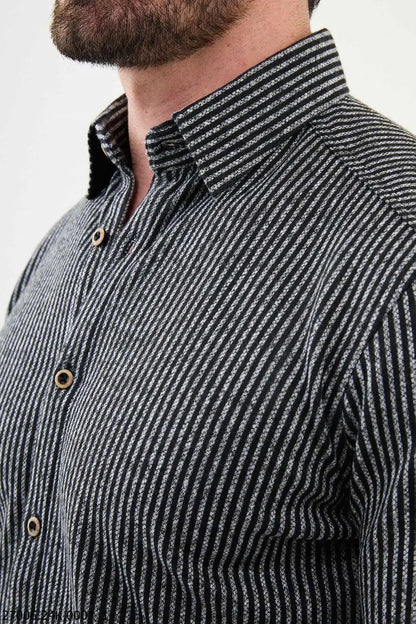 Brabion Nico Black Slim Fit Striped Wool Shirt - BRABION