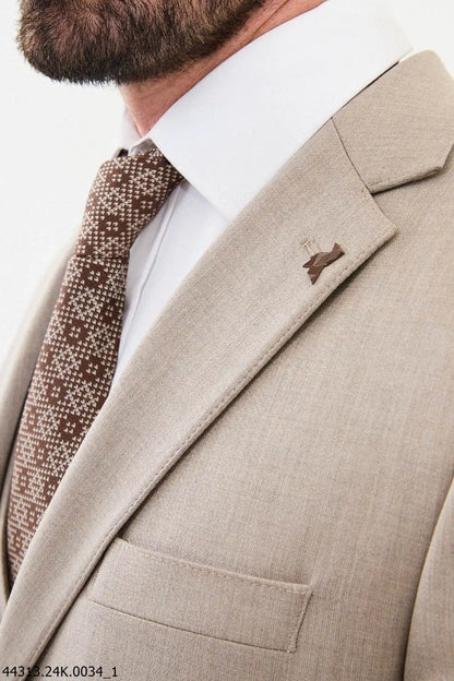 Brabion Diego Beige Notch Lapel 3 Piece Wool Suit brabion