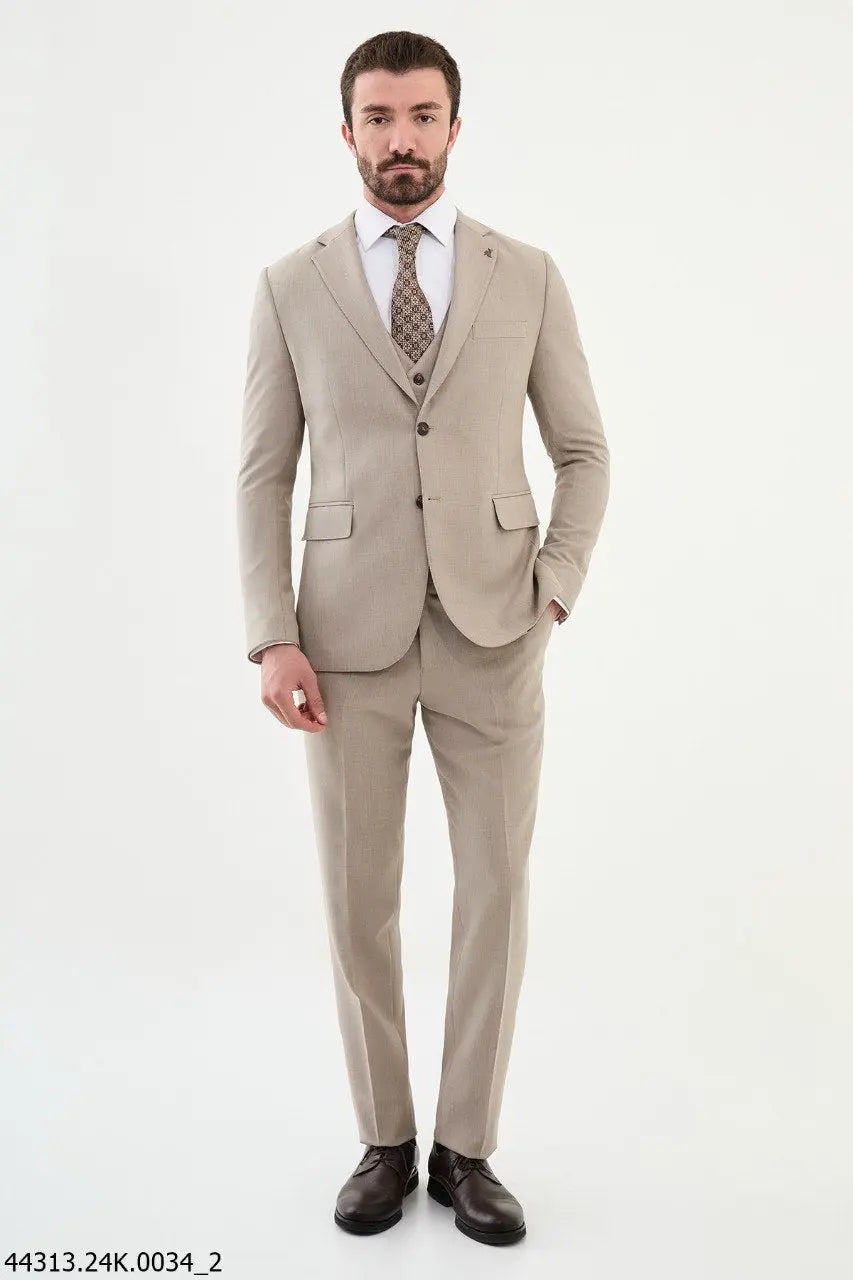 Brabion Diego Beige Notch Lapel 3 Piece Wool Suit brabion
