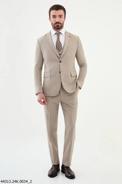Brabion Diego Beige Notch Lapel 3 Piece Wool Suit brabion