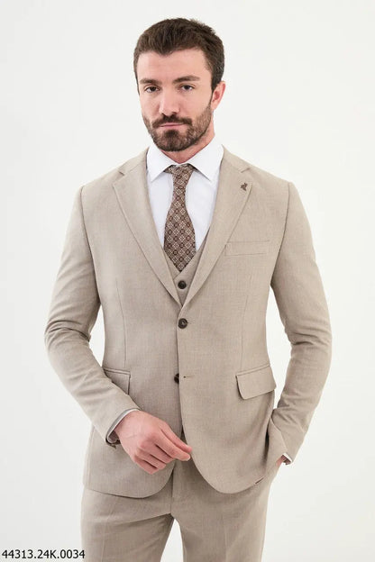 Brabion Diego Beige Notch Lapel 3 Piece Wool Suit brabion