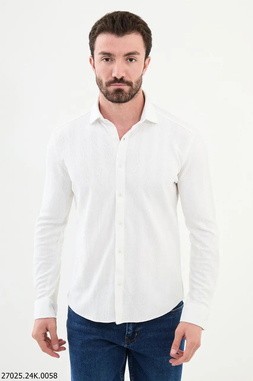 Brabion James White Slim Fit Striped Cotton Shirt - BRABION