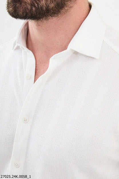 Brabion James White Slim Fit Striped Cotton Shirt - BRABION