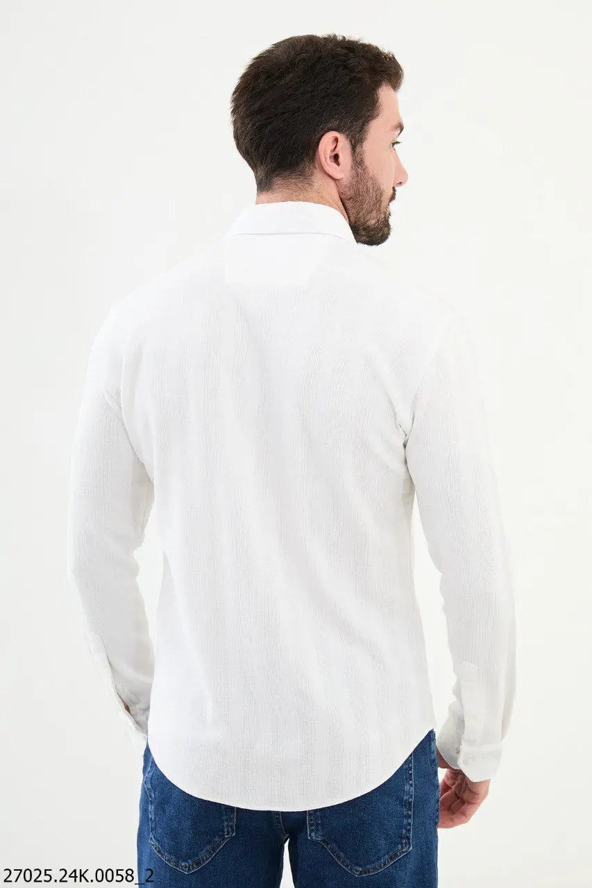 Brabion James White Slim Fit Striped Cotton Shirt - BRABION