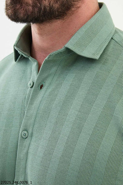 Brabion James Light Green Slim Fit Striped Cotton Shirt - BRABION