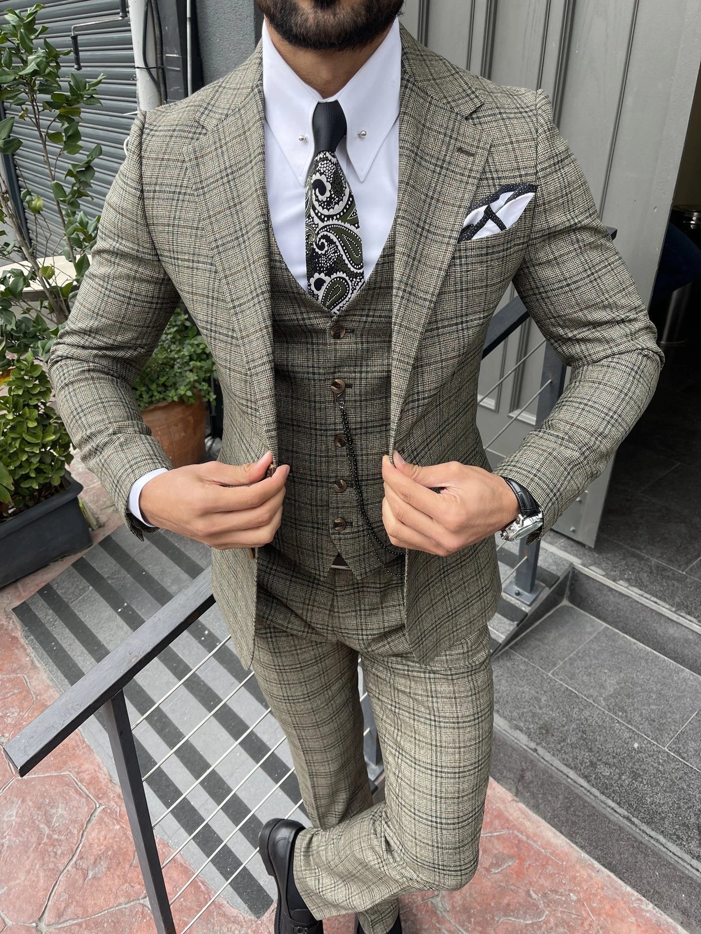 Green Plaid Slim-Fit Suit 3-Piece VIOSSI
