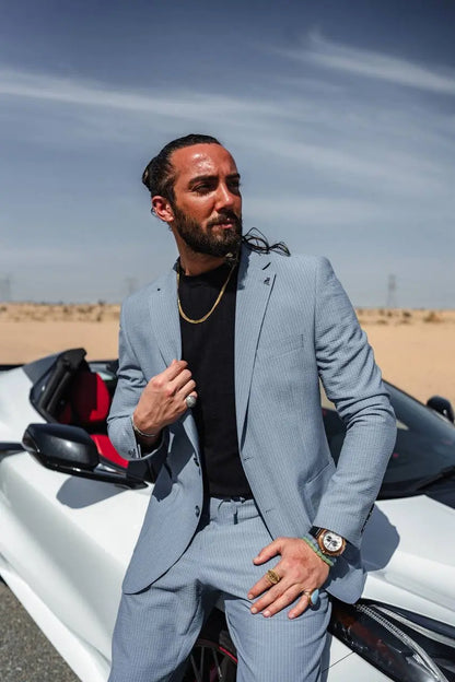 Coastal Sky Pinstripe Suit – Summer Blue Two-Piece Suit - BRABION