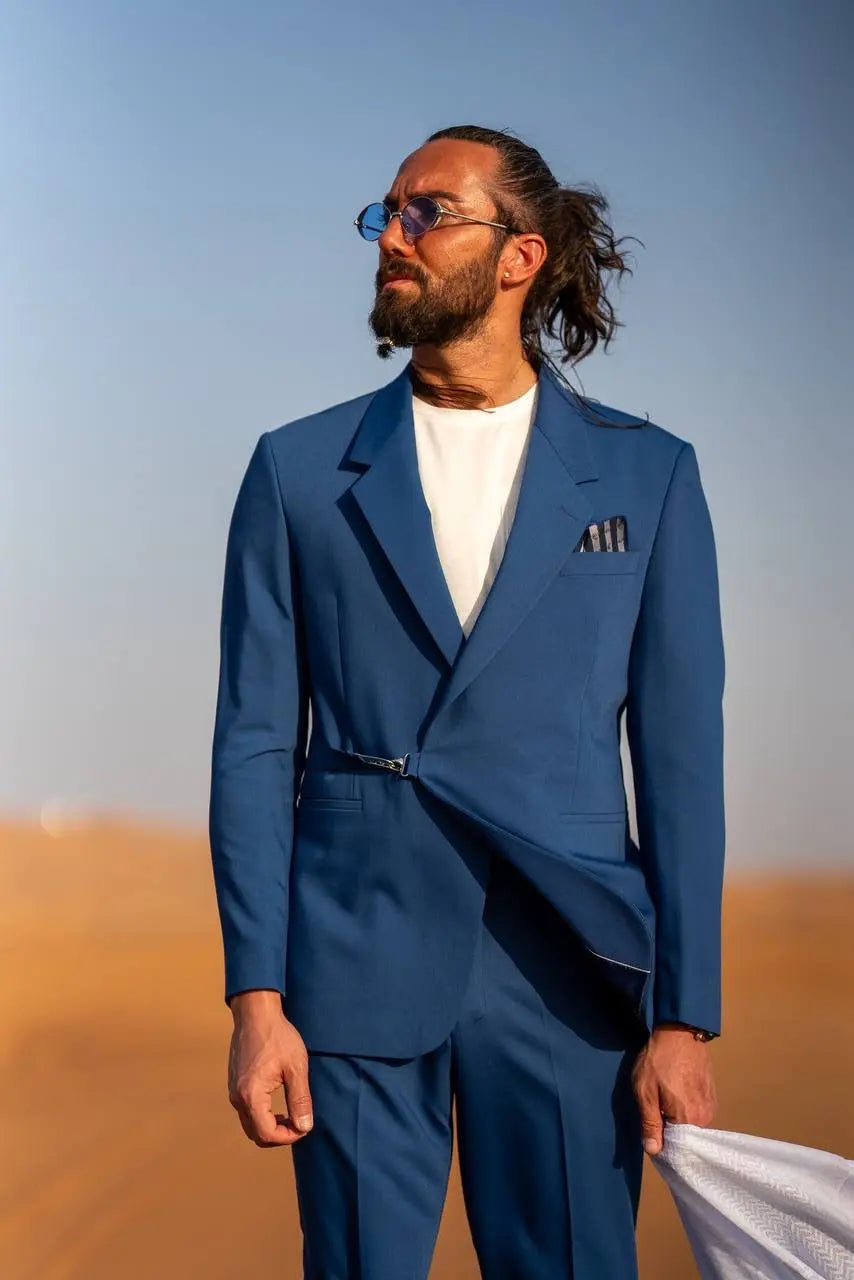 Sax Blue Modern Casual Tailored Suit – Summer Statement - BRABION
