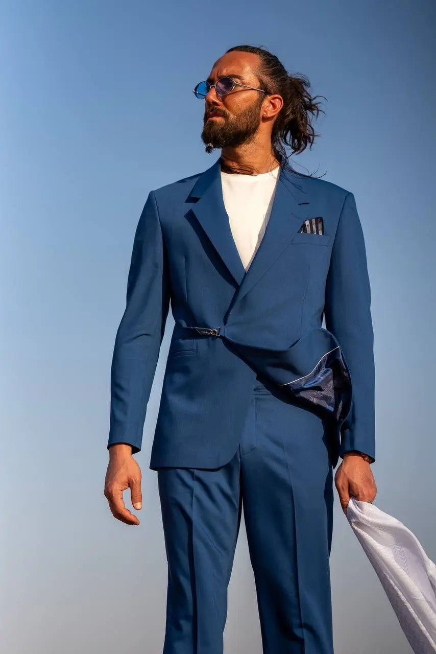 Sax Blue Modern Casual Tailored Suit – Summer Statement - BRABION