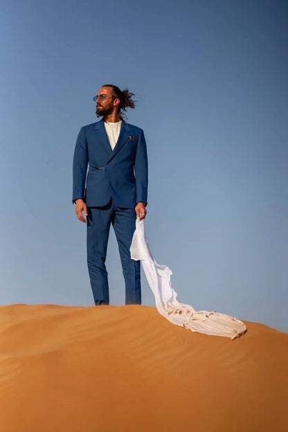 Sax Blue Modern Casual Tailored Suit – Summer Statement - BRABION