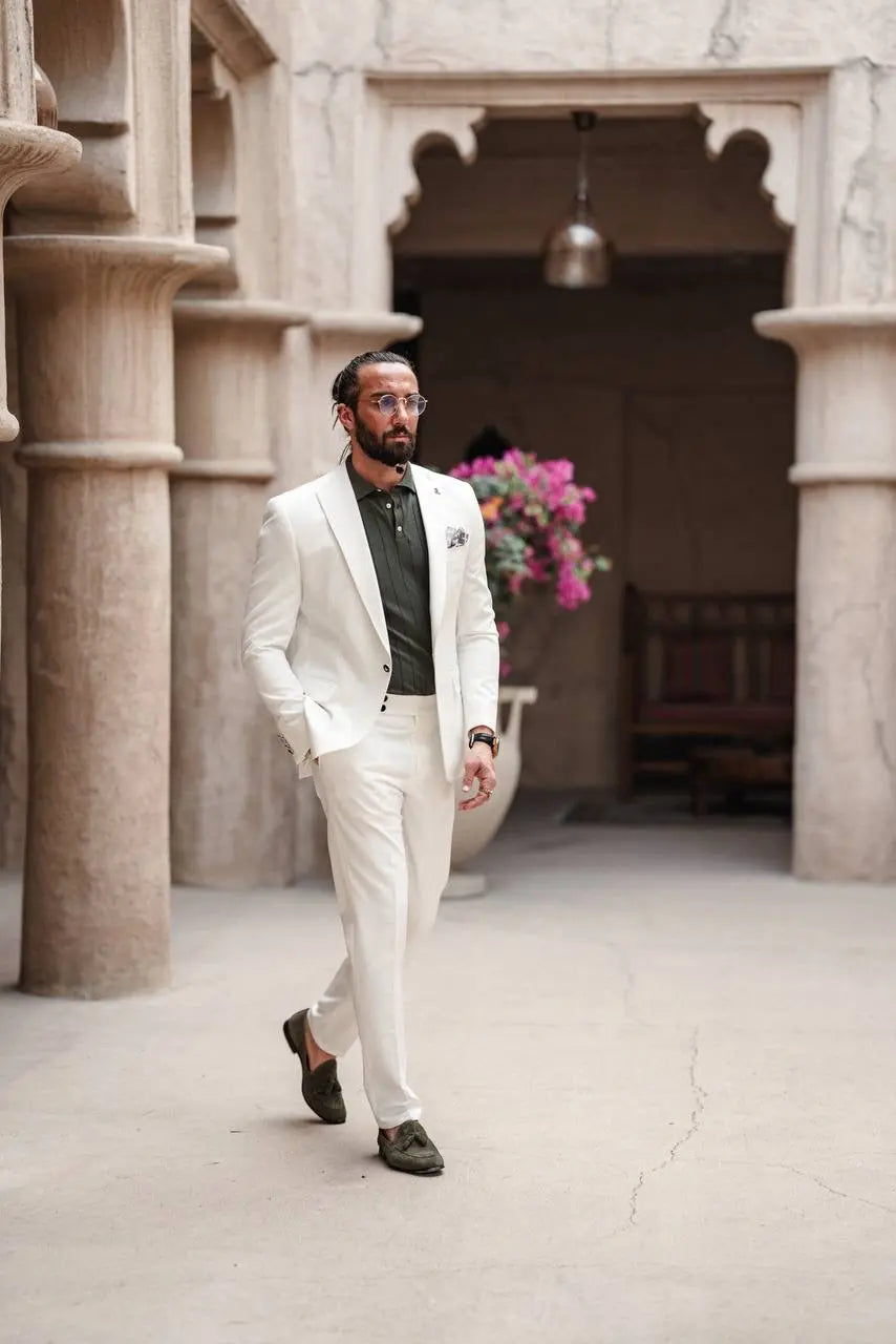 Monaco White Mono-Collar Summer Suit - BRABION