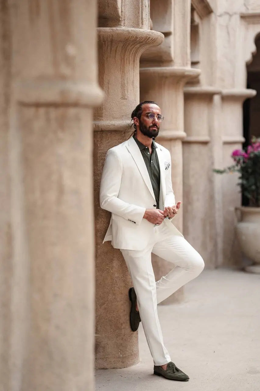 Monaco White Mono-Collar Summer Suit - BRABION